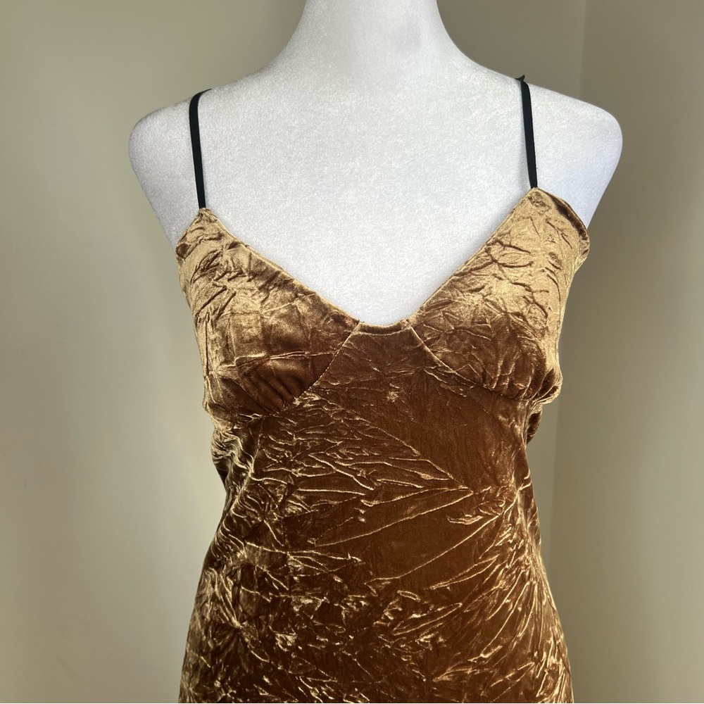 Blue Life vintage y2k Velvet Midi Dress in Gold adjustable‎ strap size M - Picture 4 of 9